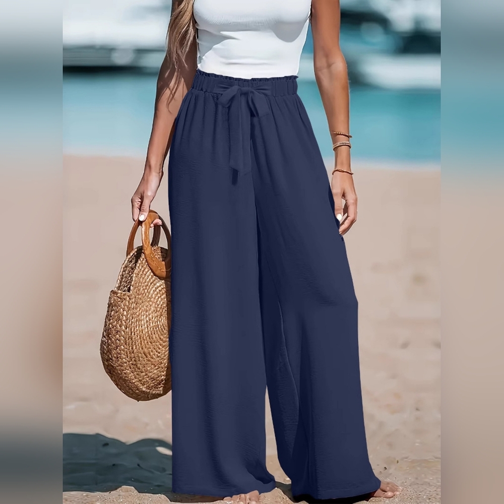 Women's Full Size Navy Wide-Leg Pants Plus Size